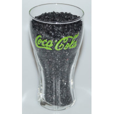 contour glass with embossed green script logo