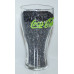 contour glass with embossed green script logo