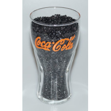 contour glass with embossed orange script logo